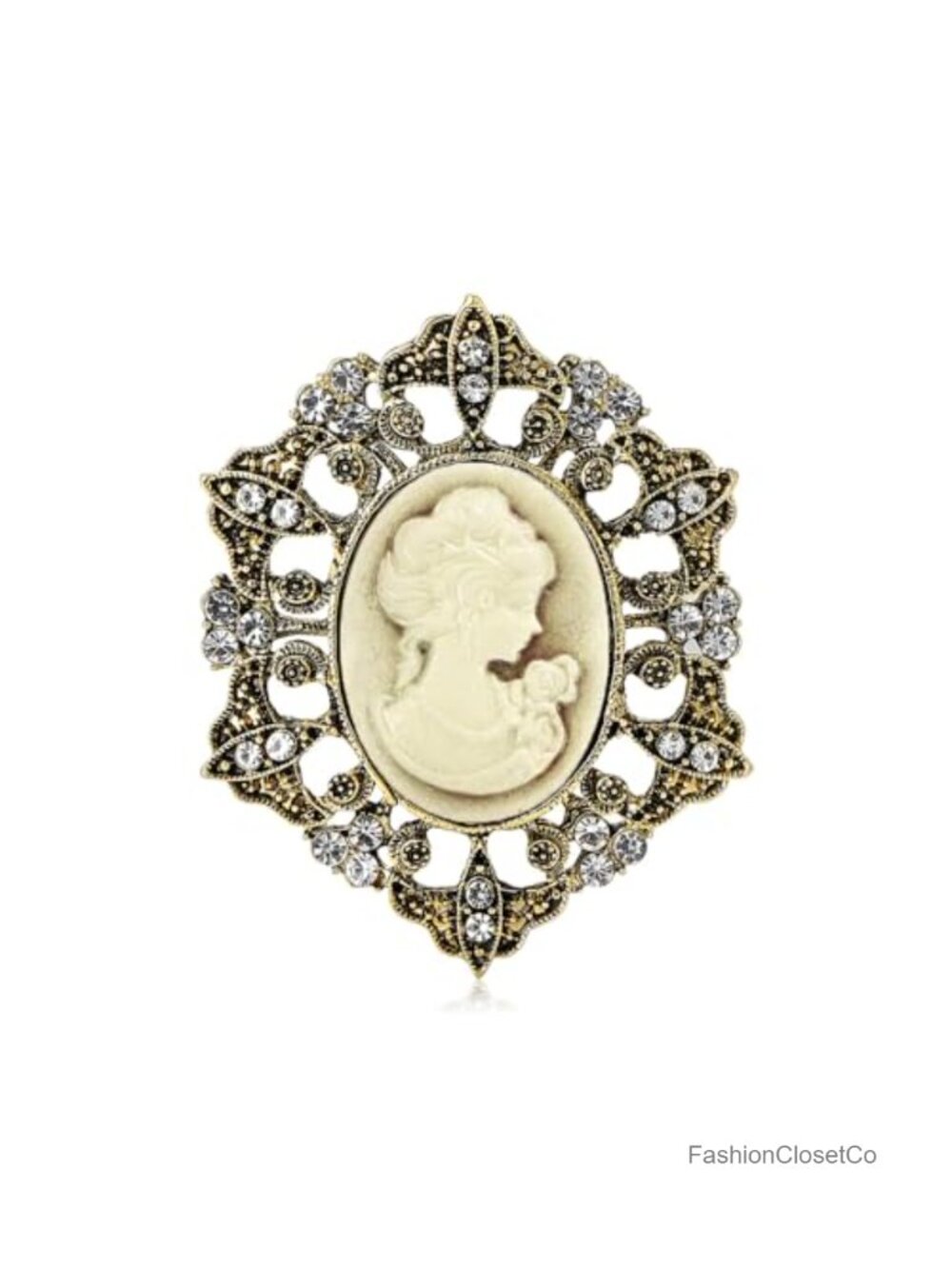 Victorian Cameo Brooch Crystal Filigree Pin Suit Shirt Corsage